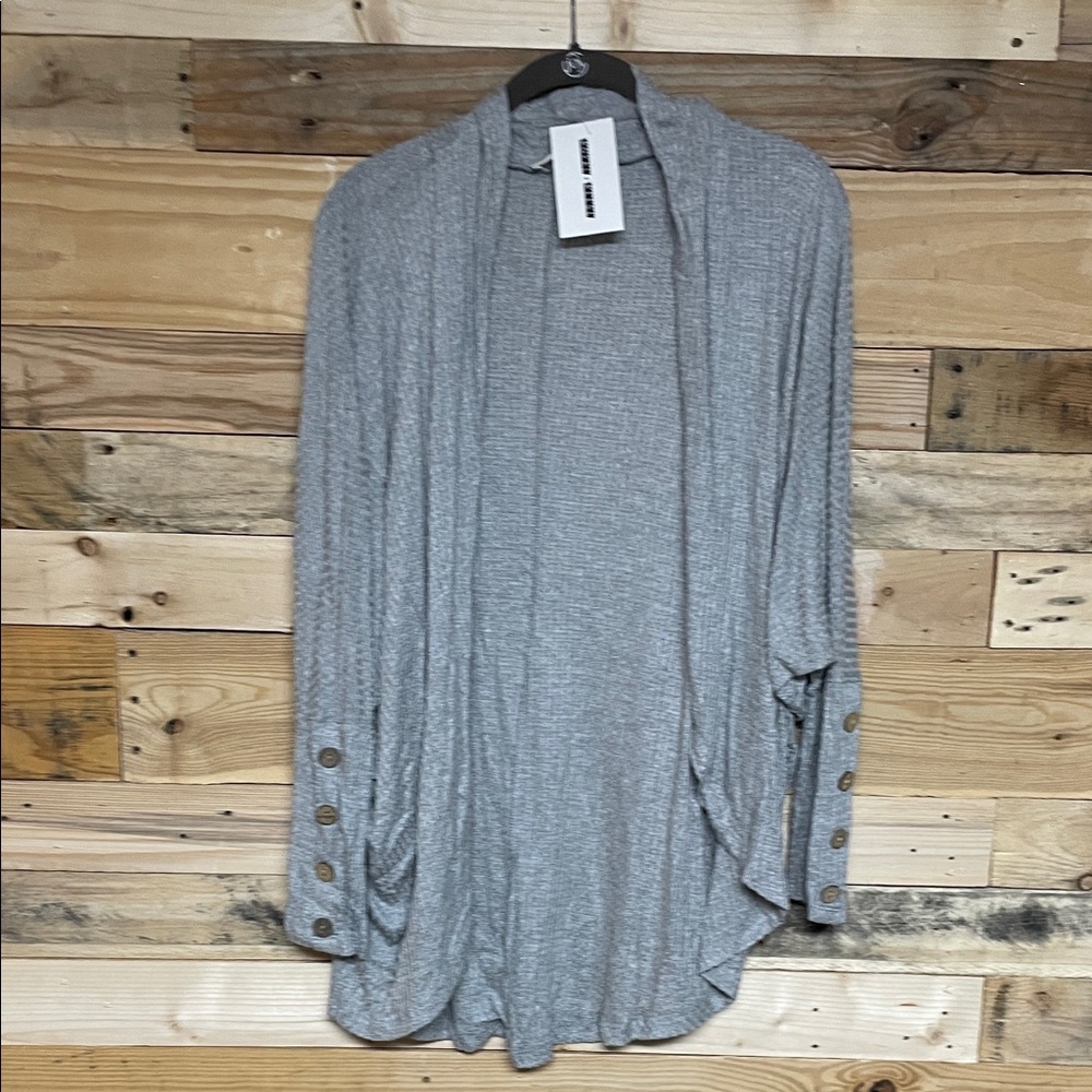 BE Stage size Medium Gray Waffle Knit Button Sleeve Lightweight Soft Cardigan
